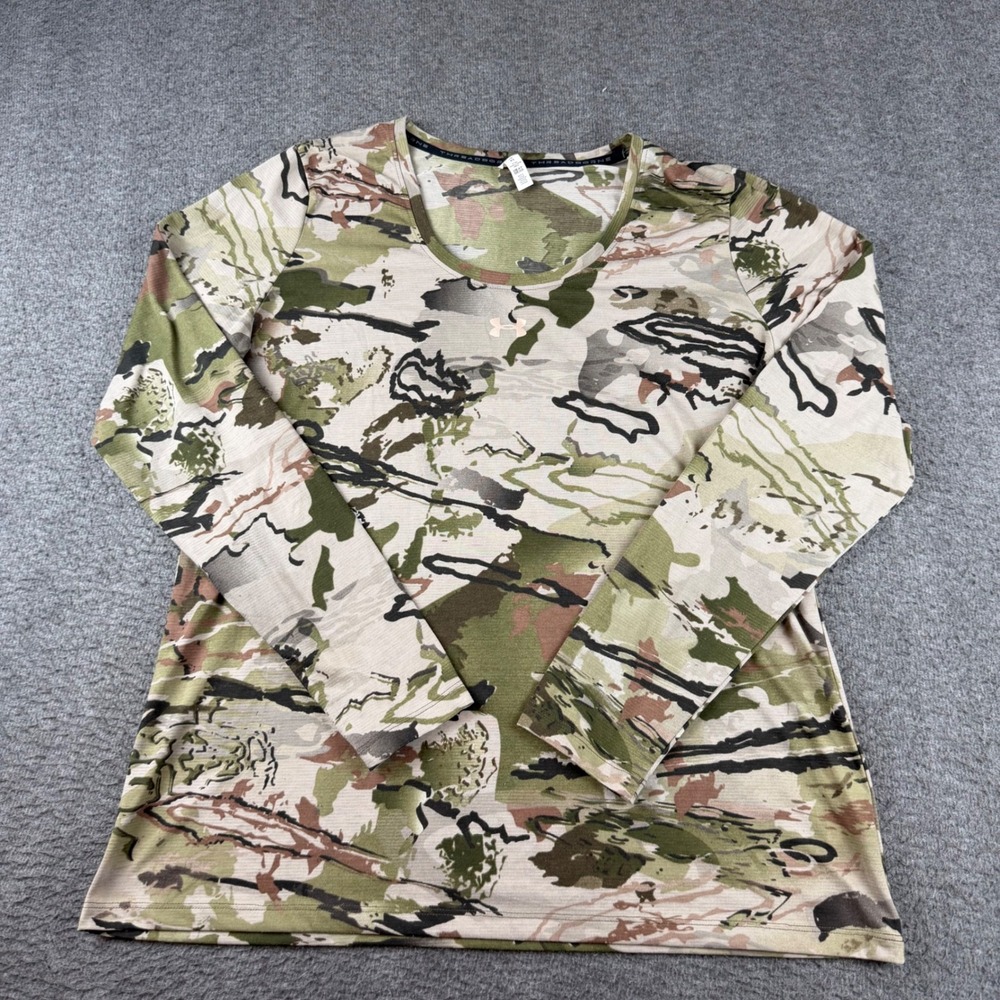 Under Armour Shirt Women's XL Green Camo HeatGear Fitted Long Sleeve Tee